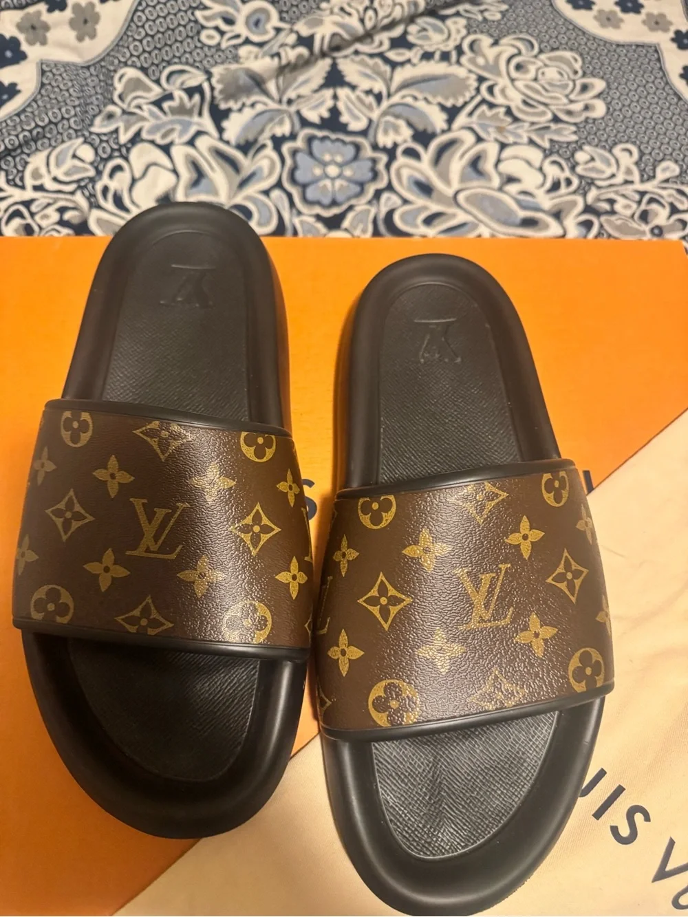 Louis Vuitton Brown Monogram & Black Men's Slide Sandals